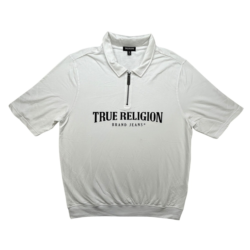 True Religion Shirt Mens XL Polo Zip Collar Short Sleeve‎ Brand Jeans Top